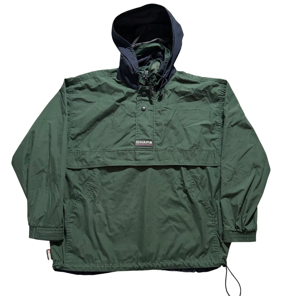 Chaps Ralph Lauren Anorak Windbreaker Mens M Green Navy Blue Vintage Pullover